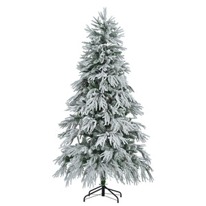 HomeRoots 6' Pre-Lit Frosted Pine Christmas Tree - Extra Full, 300 LED Lights, Easy Setup & Realistic Snow Look 653850
