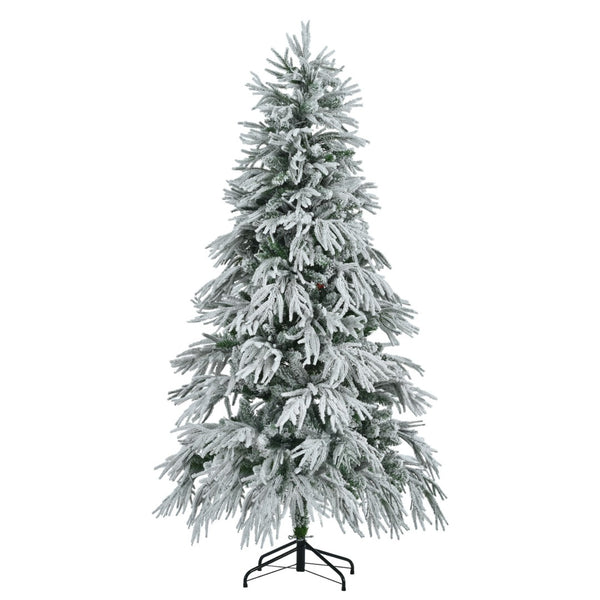 HomeRoots 6' Pre-Lit Frosted Pine Christmas Tree - Extra Full, 300 LED Lights, Easy Setup & Realistic Snow Look 653850