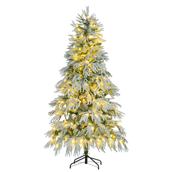 HomeRoots 6' Pre-Lit Frosted Pine Christmas Tree - Extra Full, 300 LED Lights, Easy Setup & Realistic Snow Look 653850