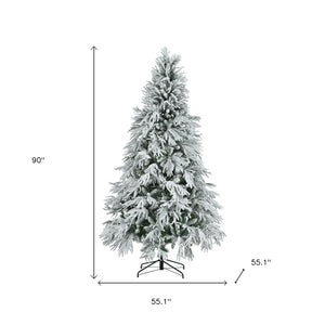 HomeRoots 7.5' Pre Lit Frosted Pine Christmas Tree - Extra Full, 350 LED Lights, Easy Setup & Low Maintenance 653851