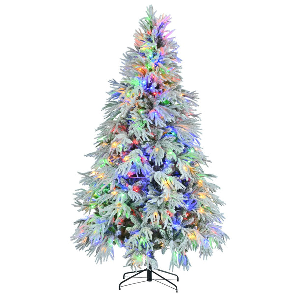 HomeRoots 7.5' Pre Lit Frosted Pine Christmas Tree - Extra Full, 350 LED Lights, Easy Setup & Low Maintenance 653851