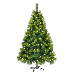 HomeRoots 6' Pre Lit Extra Full Pine Christmas Tree Set with Wreath & Garland - Cozy Holiday Décor Solution! 653853