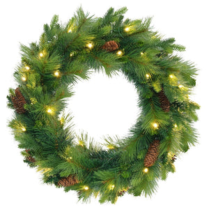 HomeRoots 6' Pre Lit Extra Full Pine Christmas Tree Set with Wreath & Garland - Cozy Holiday Décor Solution! 653853