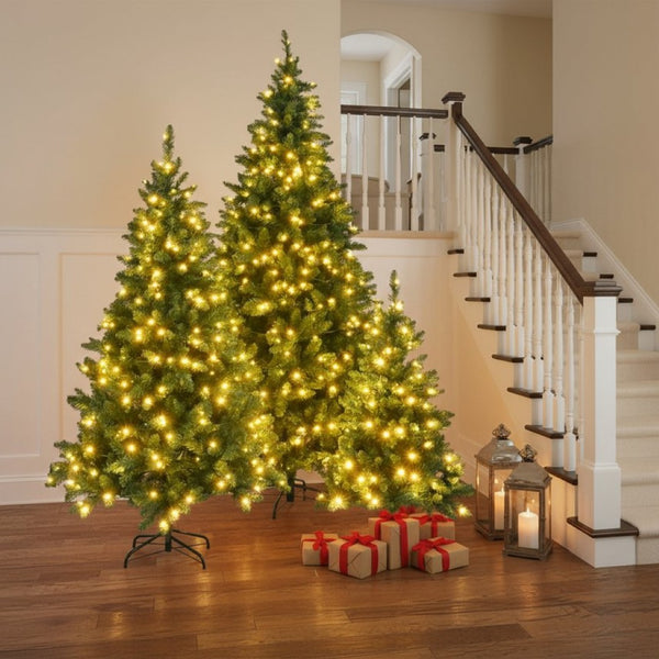 HomeRoots Three Piece Pre-Lit Frosted Pine Tree Set - Extra Full, Versatile Holiday Decor for Any Space 653854