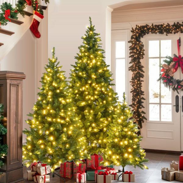 HomeRoots Three Piece Pre-Lit Frosted Pine Tree Set - Extra Full, Versatile Holiday Decor for Any Space 653854