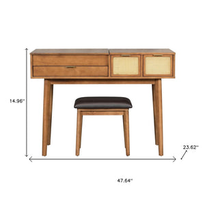 HomeRoots 48" Brown Wood Vanity Table Set with Lift-Up Mirror, 3 Drawers, and Stylish Seating for Any Space 653856