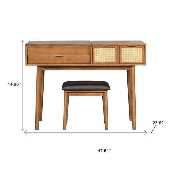HomeRoots 48" Brown Wood Vanity Table Set with Lift-Up Mirror, 3 Drawers, and Stylish Seating for Any Space 653856