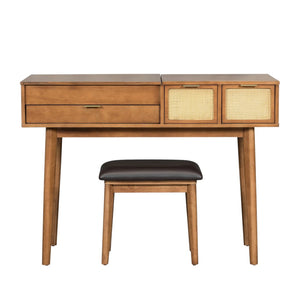 HomeRoots 48" Brown Wood Vanity Table Set with Lift-Up Mirror, 3 Drawers, and Stylish Seating for Any Space 653856
