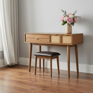 HomeRoots 48" Brown Wood Vanity Table Set with Lift-Up Mirror, 3 Drawers, and Stylish Seating for Any Space 653856