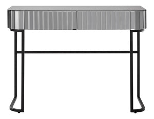 HomeRoots 39" Elegant Mirrored Vanity Table with Black Stainless Steel Frame & Two Drawers for Organized Glamour 653857