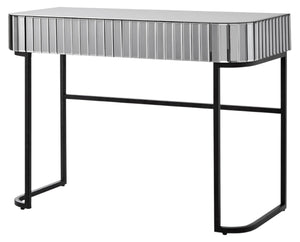 HomeRoots 39" Elegant Mirrored Vanity Table with Black Stainless Steel Frame & Two Drawers for Organized Glamour 653857