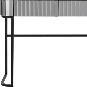 HomeRoots 39" Elegant Mirrored Vanity Table with Black Stainless Steel Frame & Two Drawers for Organized Glamour 653857
