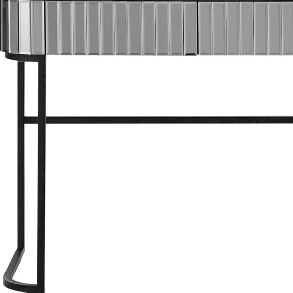 HomeRoots 39" Elegant Mirrored Vanity Table with Black Stainless Steel Frame & Two Drawers for Organized Glamour 653857