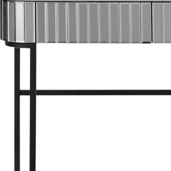HomeRoots 39" Elegant Mirrored Vanity Table with Black Stainless Steel Frame & Two Drawers for Organized Glamour 653857