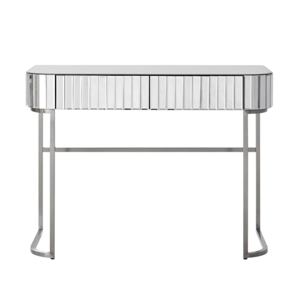 HomeRoots 39" Elegant Silver Mirrored Vanity Table with Two Drawers - Chic Storage Solutions for Any Space 653858