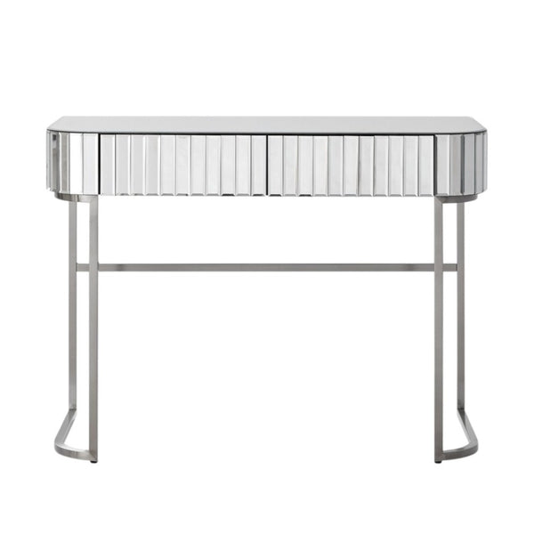 HomeRoots 39" Elegant Silver Mirrored Vanity Table with Two Drawers - Chic Storage Solutions for Any Space 653858