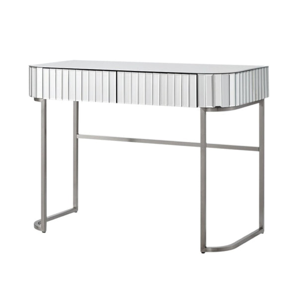 HomeRoots 39" Elegant Silver Mirrored Vanity Table with Two Drawers - Chic Storage Solutions for Any Space 653858