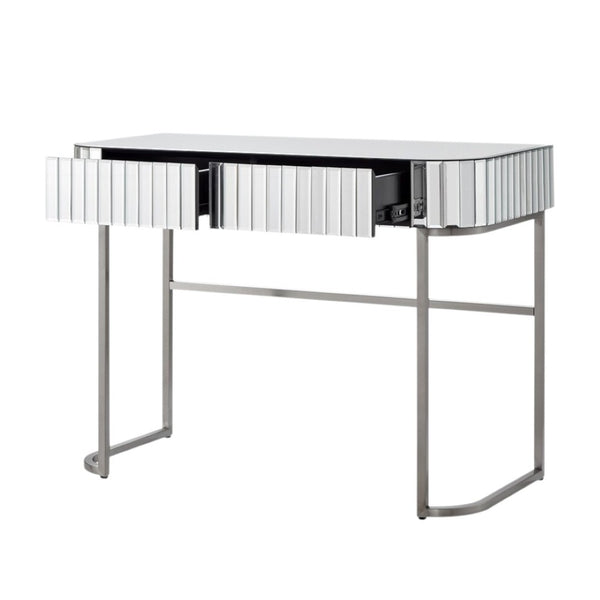 HomeRoots 39" Elegant Silver Mirrored Vanity Table with Two Drawers - Chic Storage Solutions for Any Space 653858