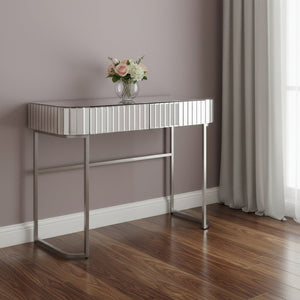 HomeRoots 39" Elegant Silver Mirrored Vanity Table with Two Drawers - Chic Storage Solutions for Any Space 653858
