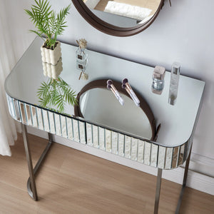 HomeRoots 39" Elegant Silver Mirrored Vanity Table with Two Drawers - Chic Storage Solutions for Any Space 653858