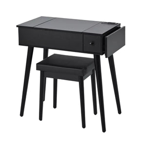 HomeRoots 35" Black Wood Mirrored Vanity Table with USB, Storage Drawer & Chic Design for Modern Spaces 653859