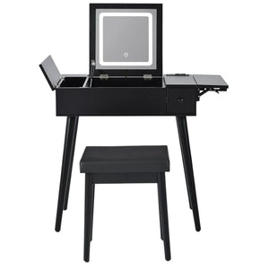 HomeRoots 35" Black Wood Mirrored Vanity Table with USB, Storage Drawer & Chic Design for Modern Spaces 653859