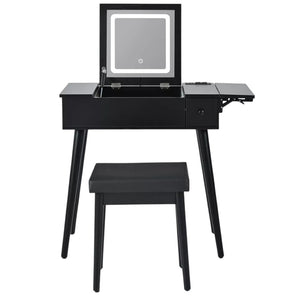 HomeRoots 35" Black Wood Mirrored Vanity Table with USB, Storage Drawer & Chic Design for Modern Spaces 653859