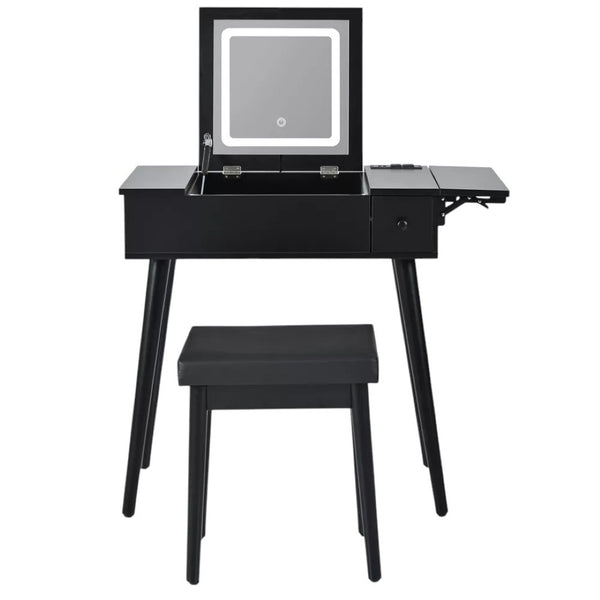 HomeRoots 35" Black Wood Mirrored Vanity Table with USB, Storage Drawer & Chic Design for Modern Spaces 653859