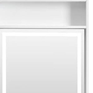HomeRoots 37" White Wood Mirrored Vanity Table - Elegant Storage, Integrated Power, and Stylish Velvet Seat Comfort 653860