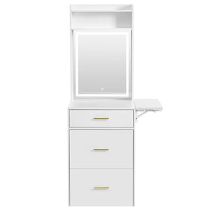 HomeRoots 37" White Wood Mirrored Vanity Table - Elegant Storage, Integrated Power, and Stylish Velvet Seat Comfort 653860