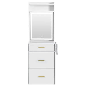 HomeRoots 37" White Wood Mirrored Vanity Table - Elegant Storage, Integrated Power, and Stylish Velvet Seat Comfort 653860