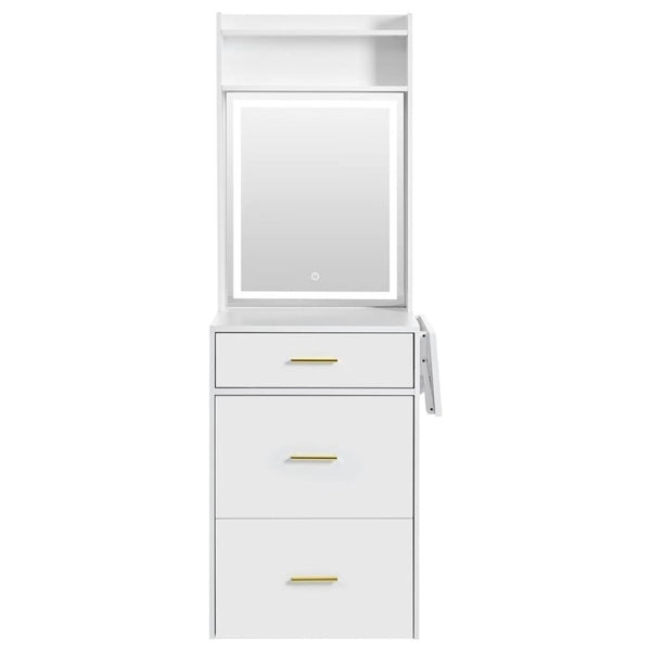 HomeRoots 37" White Wood Mirrored Vanity Table - Elegant Storage, Integrated Power, and Stylish Velvet Seat Comfort 653860