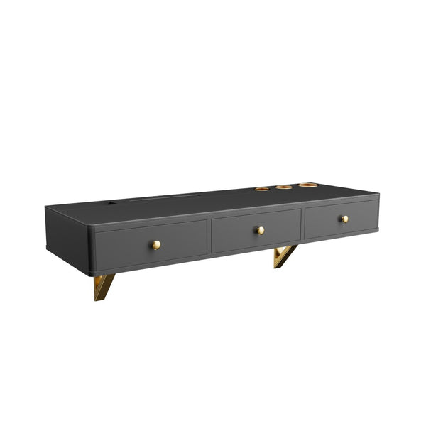 HomeRoots 52" Black Wood Three Drawer Vanity Table - Stylish Storage Solution for Modern Grooming Routines 653862