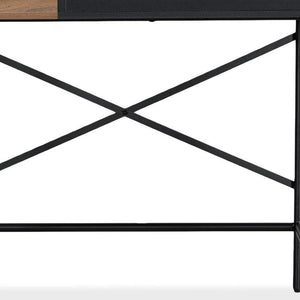 HomeRoots 33" Walnut and Black Mirrored Vanity Table with Integrated Lights for Glamorous Makeup Prep & Storage 653863