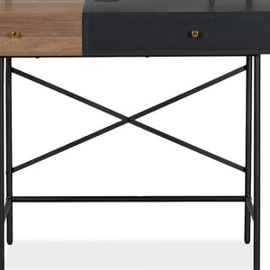 HomeRoots 33" Walnut and Black Mirrored Vanity Table with Integrated Lights for Glamorous Makeup Prep & Storage 653863