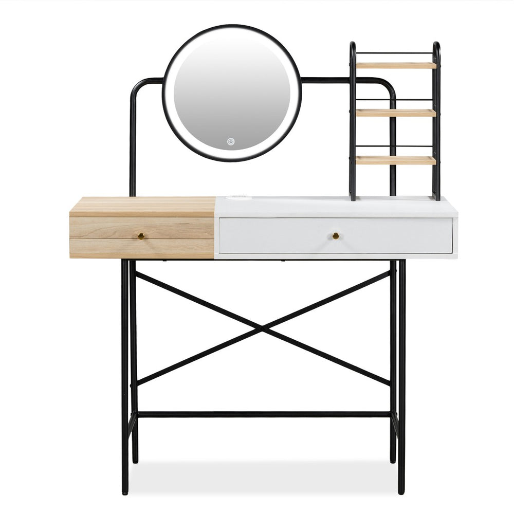 HomeRoots 41" Modern Black & White Wood Iron Vanity with Lighted Mirror, USB Charging, & Ample Storage Space 653864