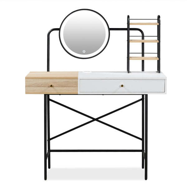 HomeRoots 41" Modern Black & White Wood Iron Vanity with Lighted Mirror, USB Charging, & Ample Storage Space 653864