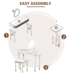 HomeRoots 45" White Wood Mirrored Vanity Table with Two Drawers, Integrated Power & Elegant Velvet Seating 653865