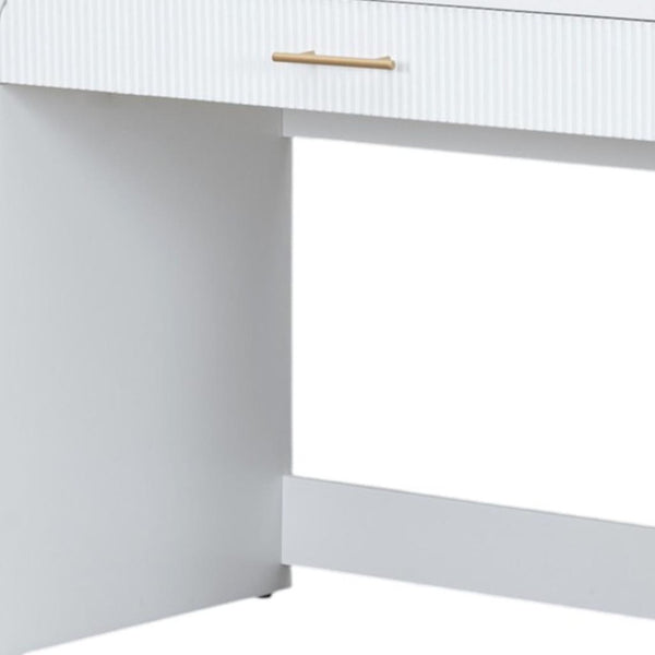 HomeRoots 43" White Wood Mirrored Vanity Table with Integrated Lights, Storage & Modern Glam Style for Your Space 653866