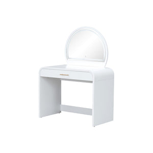 HomeRoots 43" White Wood Mirrored Vanity Table with Integrated Lights, Storage & Modern Glam Style for Your Space 653866