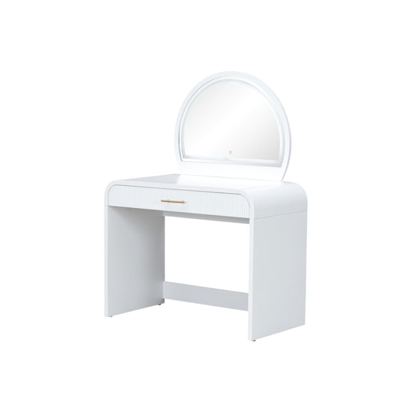 HomeRoots 43" White Wood Mirrored Vanity Table with Integrated Lights, Storage & Modern Glam Style for Your Space 653866