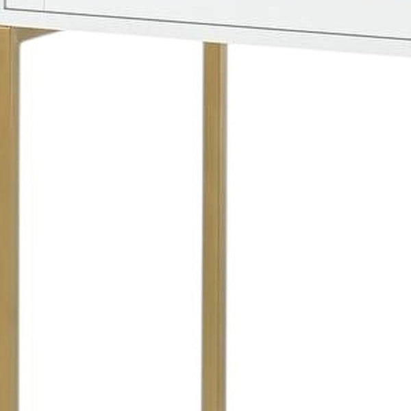 HomeRoots 38" White and Gold Mirrored Vanity Table with LED Lights, Two Drawers, and Chic Modern Design 653867