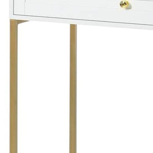 HomeRoots 38" White and Gold Mirrored Vanity Table with LED Lights, Two Drawers, and Chic Modern Design 653867