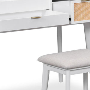 HomeRoots 48" White Wood Vanity Table with Mirror, Lights & Drawers - Elegant Design for Makeup & Grooming 653870