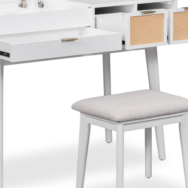 HomeRoots 48" White Wood Vanity Table with Mirror, Lights & Drawers - Elegant Design for Makeup & Grooming 653870