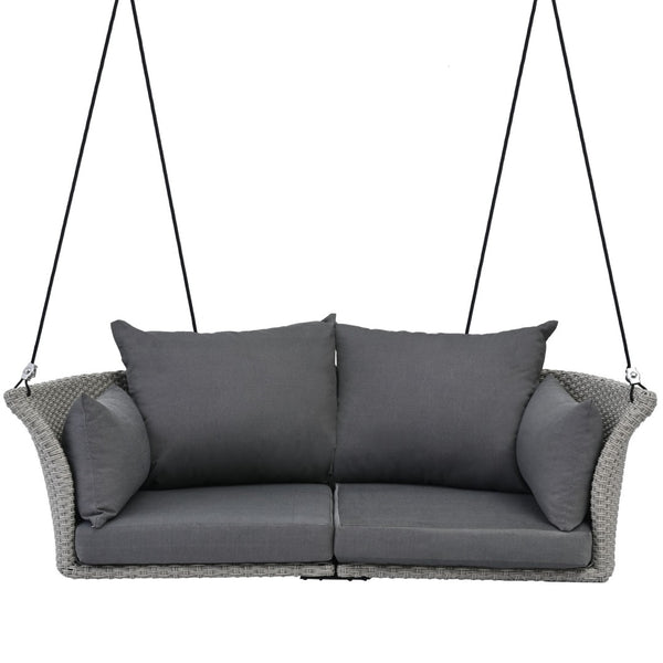 HomeRoots 40" Gray Woven Rattan Outdoor Swing Chair with Cushions - Stylish, Durable, and UV-Protected Comfort 653872