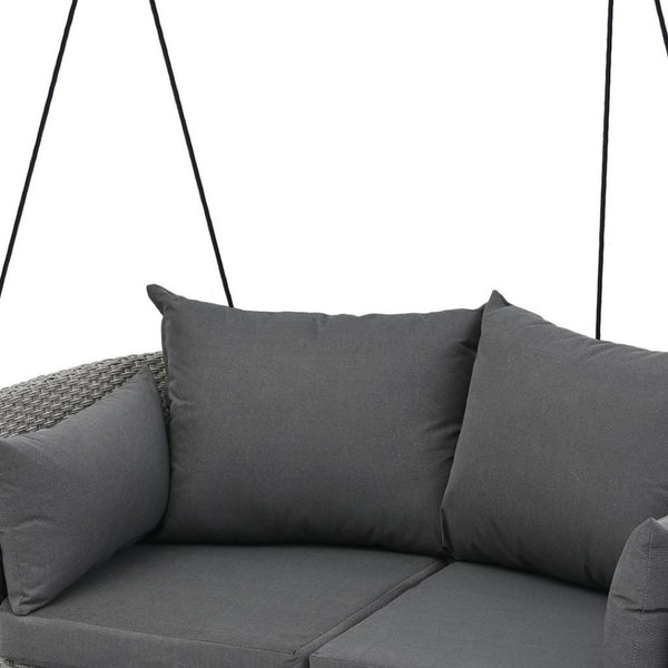 HomeRoots 40" Gray Woven Rattan Outdoor Swing Chair with Cushions - Stylish, Durable, and UV-Protected Comfort 653872