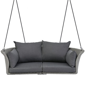HomeRoots 40" Gray Woven Rattan Outdoor Swing Chair with Cushions - Stylish, Durable, and UV-Protected Comfort 653872