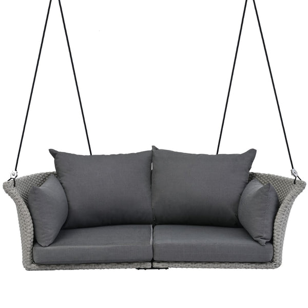 HomeRoots 40" Gray Woven Rattan Outdoor Swing Chair with Cushions - Stylish, Durable, and UV-Protected Comfort 653872
