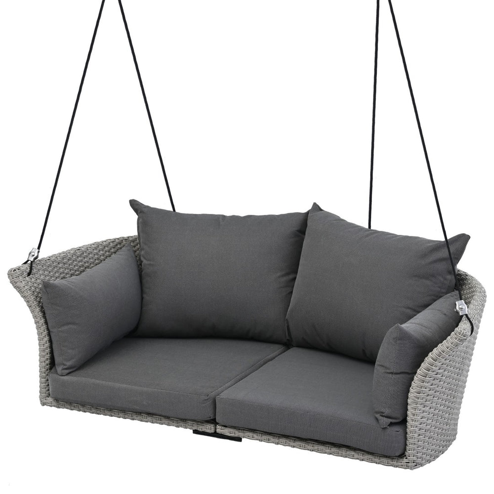 HomeRoots 40" Gray Woven Rattan Outdoor Swing Chair with Cushions - Stylish, Durable, and UV-Protected Comfort 653872